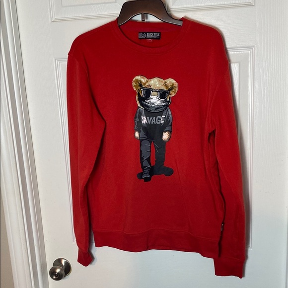 Junk Food Clothing Other - Black Pike Red Crewneck Sweater with Savage Bear Graphic Size M